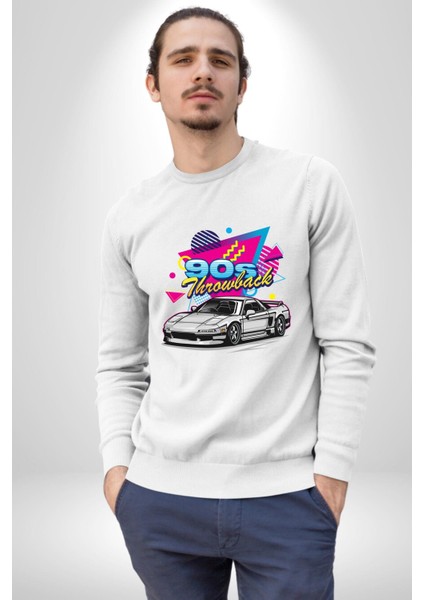 90'lı Yıllar Süper Araba Need For Speed Kadın Erkek Beyaz Sweatshirt