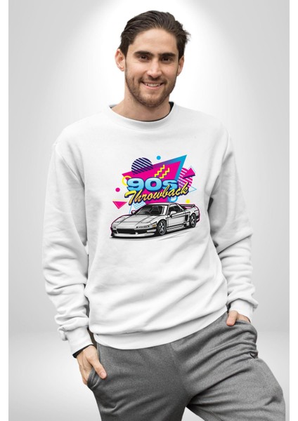 90'lı Yıllar Süper Araba Need For Speed Kadın Erkek Beyaz Sweatshirt