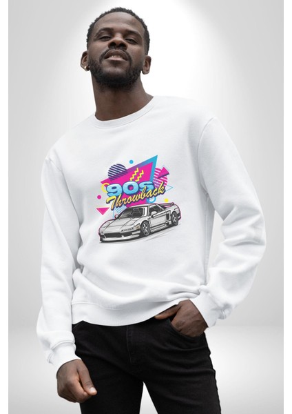 90'lı Yıllar Süper Araba Need For Speed Kadın Erkek Beyaz Sweatshirt