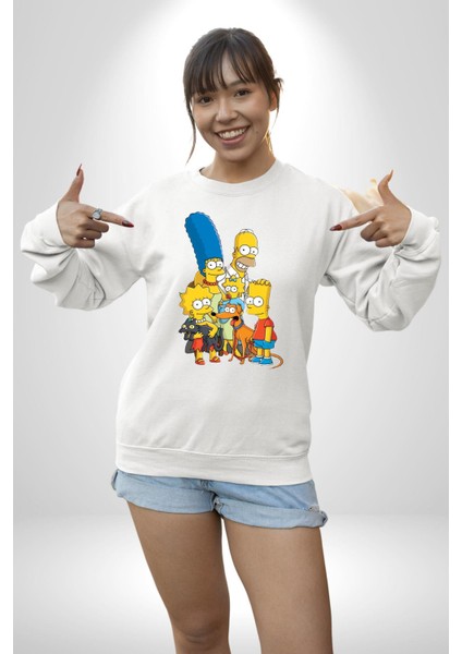 The Simpsons  Kadın Erkek Beyaz Sweatshirt