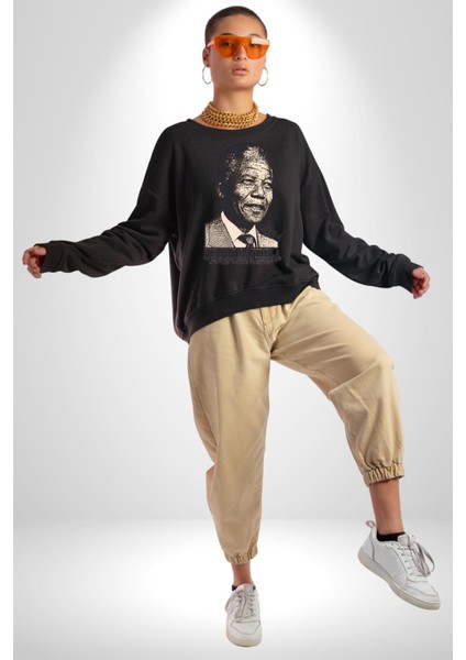 Nelson Mandela Kadın Erkek Siyah Sweatshirt indirimleri