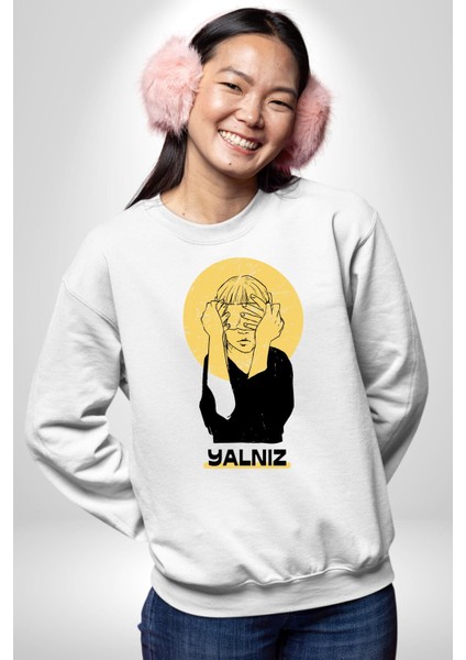 Yalnız Kadına Şiddete Hayır Kadın Erkek Beyaz Sweatshirt modelleri