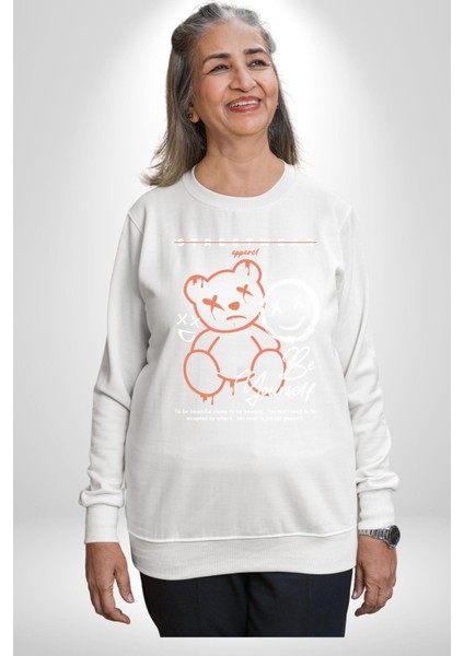 Yükseliş Için Kendin Ol Kadın Erkek Beyaz Sweatshirt