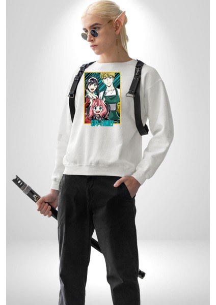 Spy x Family Anime Özel Tasarım Kadın Erkek Beyaz Sweatshirt