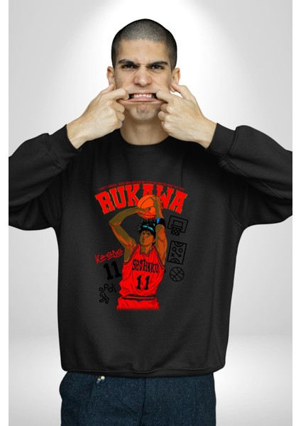 Rukawa Kaede Anime Basketbol Karakteri Kadın Erkek Siyah Sweatshirt modelleri