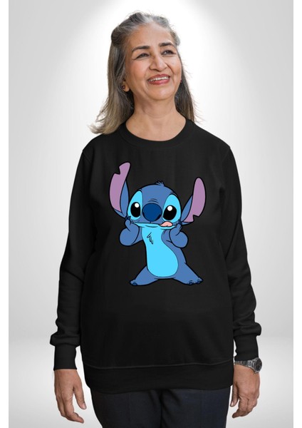 Lilo And Stitch Çizgi Film Animasyon  Kadın Erkek Siyah Sweatshirt