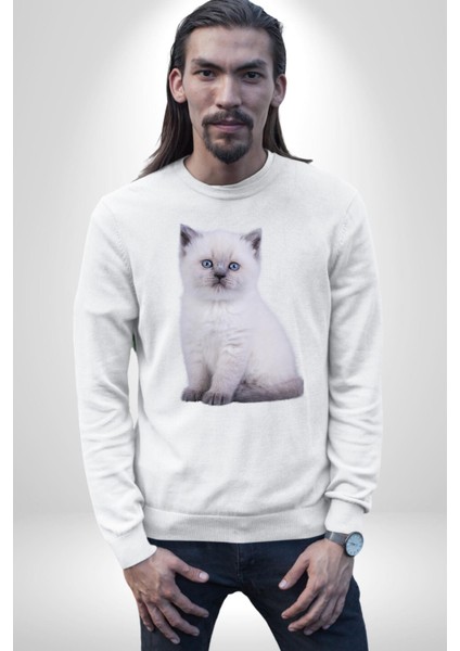 Beyaz Yavru Kedi Kadın Erkek Beyaz Sweatshirt fiyatları