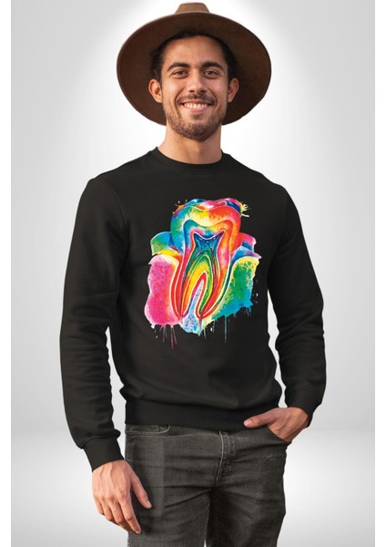 Diş Doktoru Diş Anatomisi Özel Tasarım Kadın Erkek Siyah Sweatshirt fiyatları