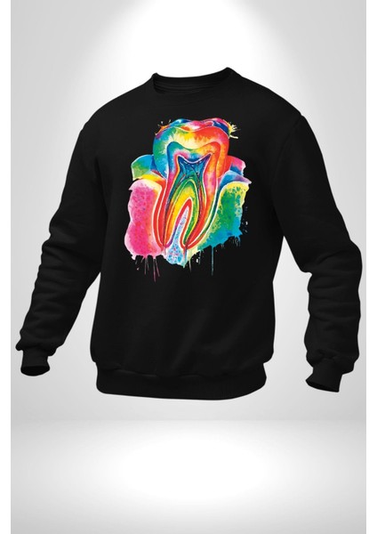 Diş Doktoru Diş Anatomisi Özel Tasarım Kadın Erkek Siyah Sweatshirt fırsatları