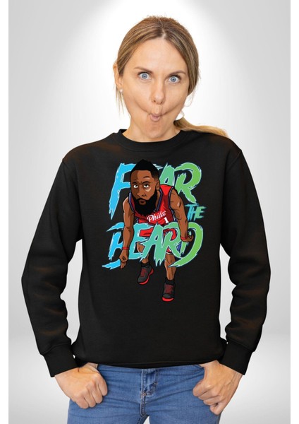 Sakaldan Korkmak Yazılı Basketbol James Harden Star Kadın Erkek Siyah Sweatshirt