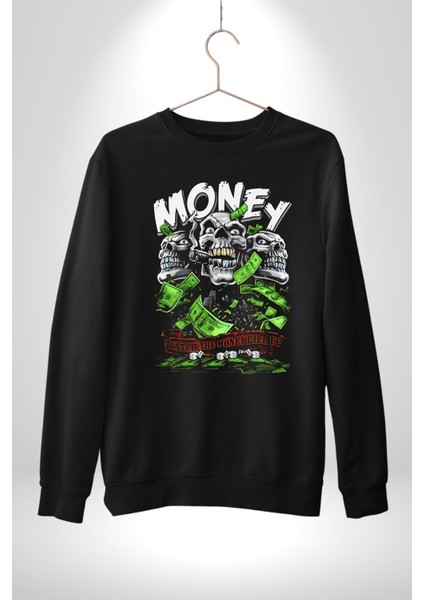 Dolar Kurukafa Kadın Erkek Siyah Sweatshirt