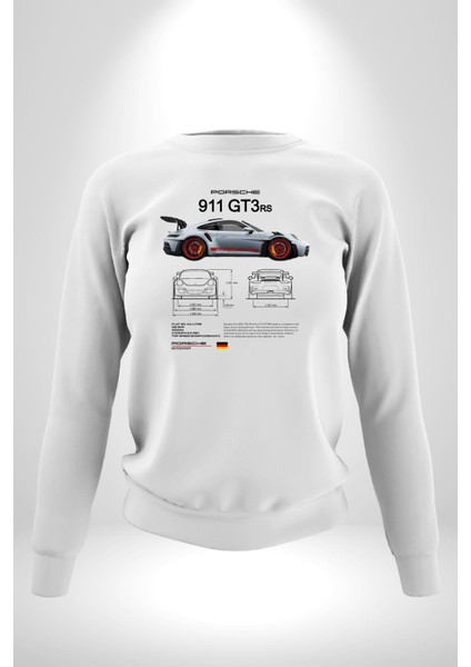 Porche 911GT3 Rs Yarış Araba Kadın Erkek Beyaz Sweatshirt