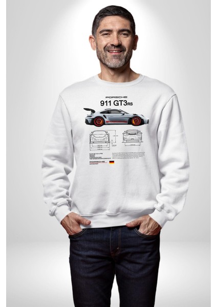 Porche 911GT3 Rs Yarış Araba Kadın Erkek Beyaz Sweatshirt