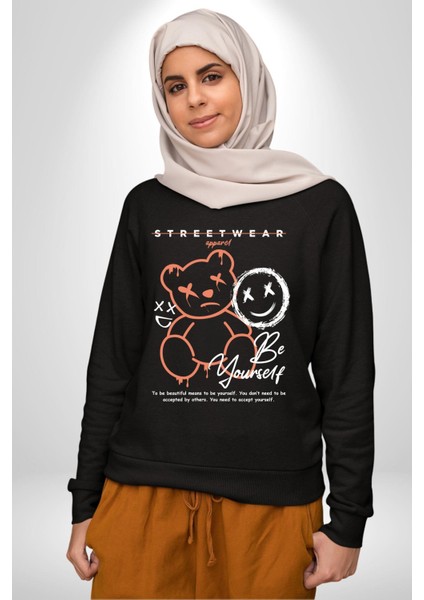 Yükseliş Için Kendin Ol Kadın Erkek Siyah Sweatshirt