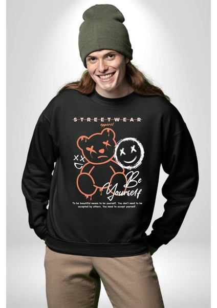 Yükseliş Için Kendin Ol Kadın Erkek Siyah Sweatshirt