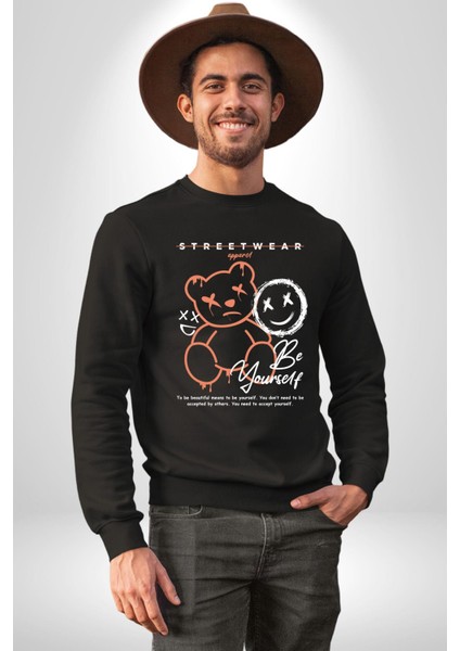 Yükseliş Için Kendin Ol Kadın Erkek Siyah Sweatshirt