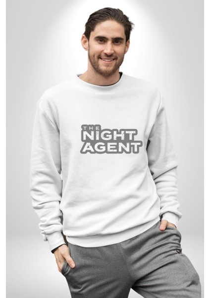 The Night Agent Kadın Erkek Beyaz Baskılı Sweatshirt fiyatları