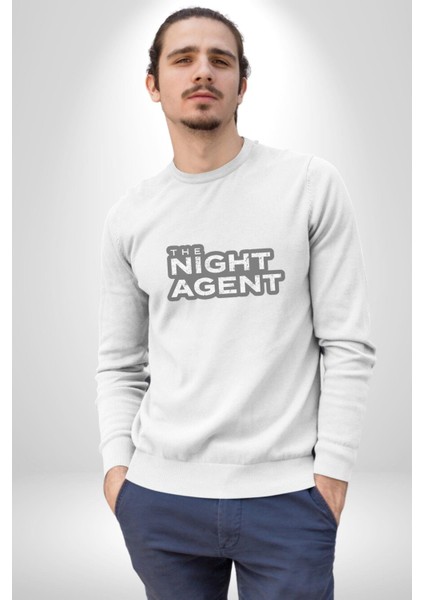 The Night Agent Kadın Erkek Beyaz Baskılı Sweatshirt indirimleri