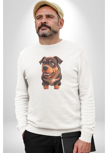 Sevimli Çoban Köpeği Kadın Erkek Beyaz Baskılı Sweatshirt indirimleri