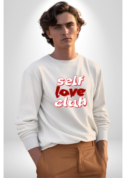 Kendini Sevme Kulübü Sokak Stili Kadın Erkek Beyaz Sweatshirt