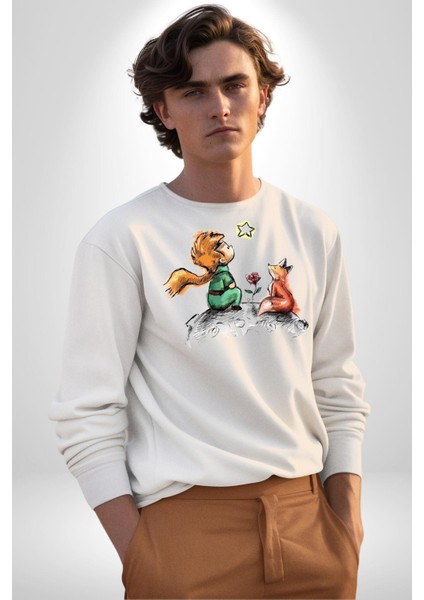 Küçük Prens  Kadın Erkek Beyaz Sweatshirt