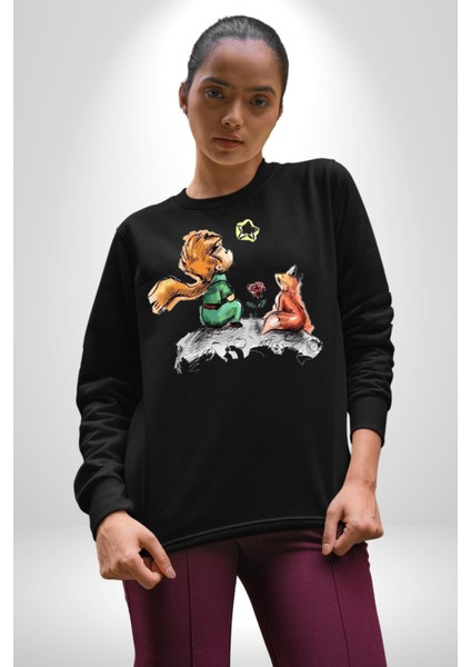 Küçük Prens  Kadın Erkek Siyah Sweatshirt