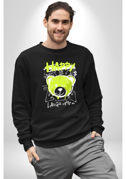 Sık Sık Mutlu Gülmek Teddy Bear Kadın Erkek Siyah Sweatshirt fırsatları