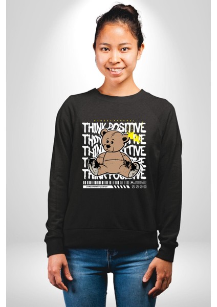 Positive Düşünce Kadın Erkek Siyah Sweatshirt