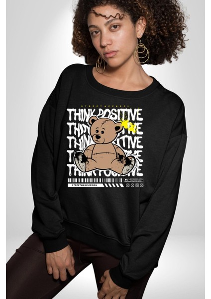Positive Düşünce Kadın Erkek Siyah Sweatshirt