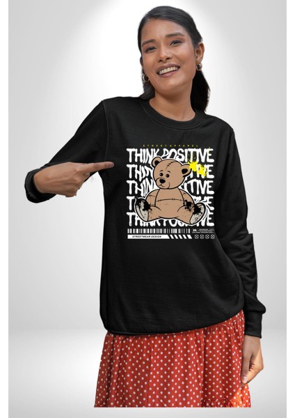 Positive Düşünce Kadın Erkek Siyah Sweatshirt