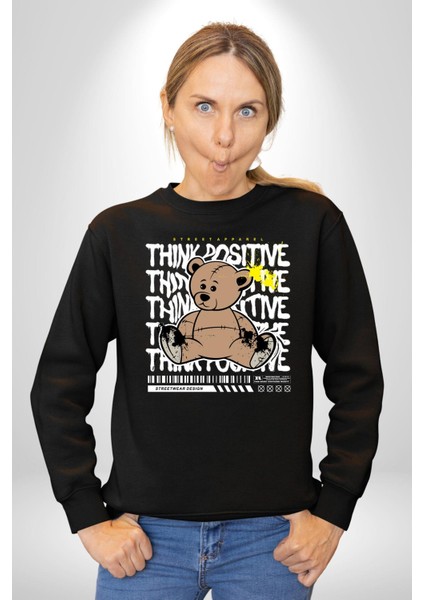 Positive Düşünce Kadın Erkek Siyah Sweatshirt