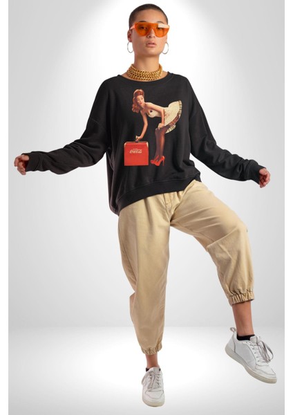 Cocacola Reklam 80LER Kadın Erkek Siyah Sweatshirt