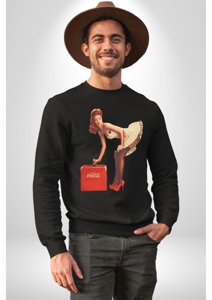 Cocacola Reklam 80LER Kadın Erkek Siyah Sweatshirt