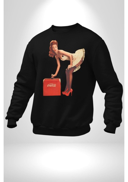 Cocacola Reklam 80LER Kadın Erkek Siyah Sweatshirt