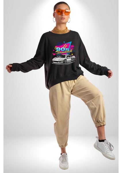 90'lı Yıllar Süper Araba Need For Speed Kadın Erkek Siyah Sweatshirt