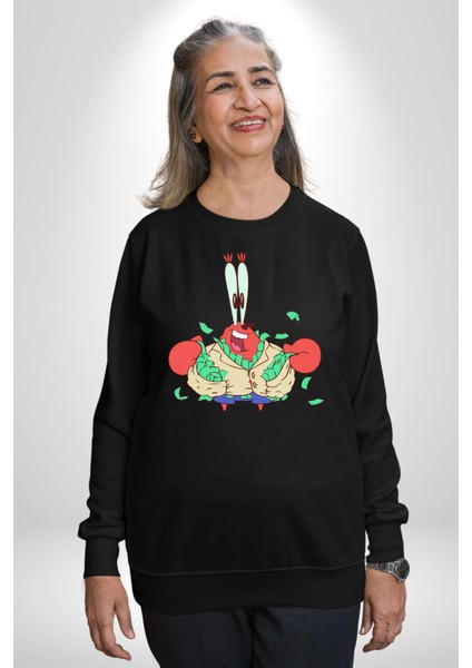 Mr Krabs Spongebob Zengin Kadın Erkek Siyah Sweatshirt