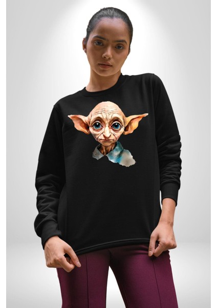 Dobby Elf Harry Potter Sulu Boya Kadın Erkek Siyah Sweatshirt