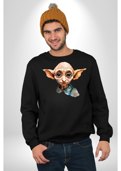 Dobby Elf Harry Potter Sulu Boya Kadın Erkek Siyah Sweatshirt