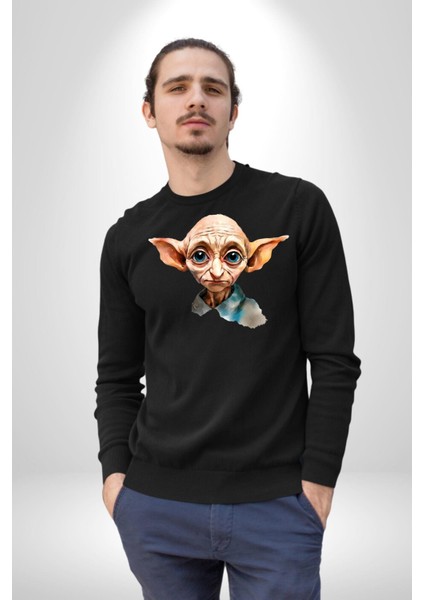 Dobby Elf Harry Potter Sulu Boya Kadın Erkek Siyah Sweatshirt