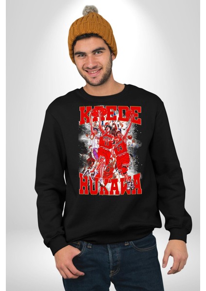Anime Kaede Rukawa Basketbol Karakteri Kadın Erkek Siyah Sweatshirt