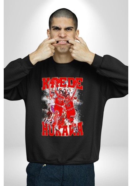 Anime Kaede Rukawa Basketbol Karakteri Kadın Erkek Siyah Sweatshirt indirimleri