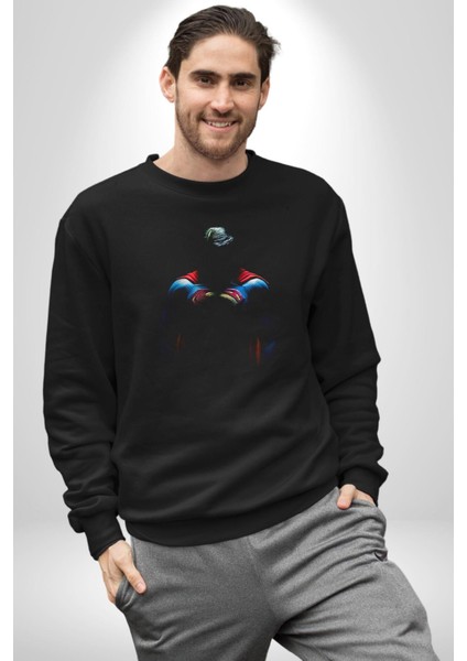 Superman Karakter Kadın Erkek Siyah Sweatshirt