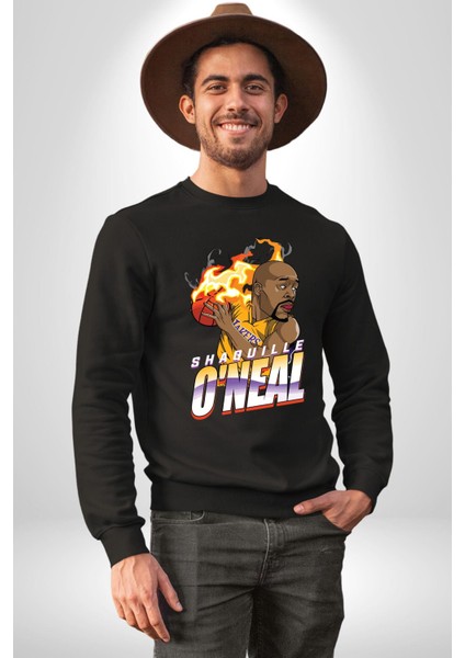 Basketbol Shaquille Oneal Star Ateş Topu Kadın Erkek Siyah Sweatshirt