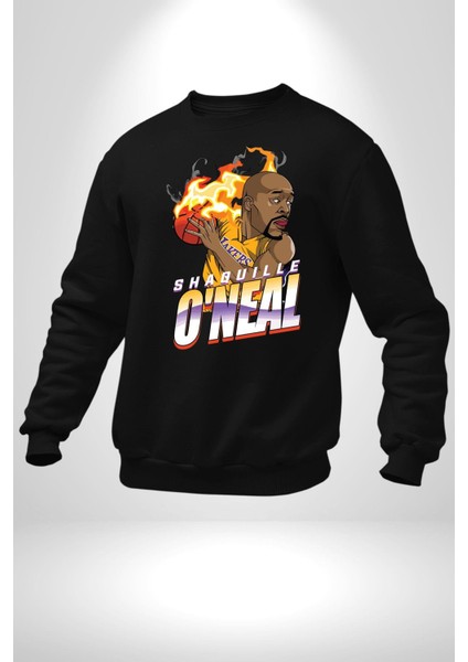 Basketbol Shaquille Oneal Star Ateş Topu Kadın Erkek Siyah Sweatshirt modelleri