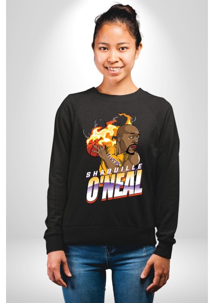 Basketbol Shaquille Oneal Star Ateş Topu Kadın Erkek Siyah Sweatshirt indirimleri