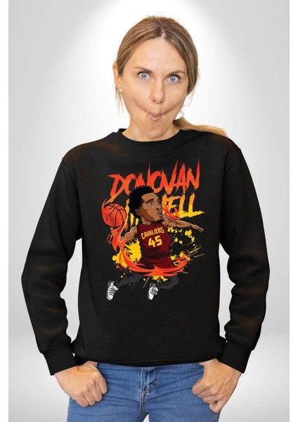 Donovan Mitchell Basketbol Karikatür Kadın Erkek Siyah Sweatshirt modelleri