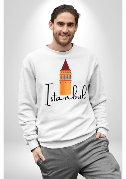 Istanbul Galata Kulesi Kadın Erkek Beyaz Sweatshirt