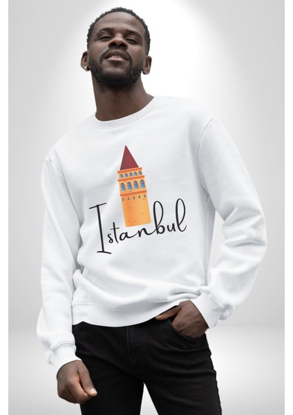 Istanbul Galata Kulesi Kadın Erkek Beyaz Sweatshirt fiyatları
