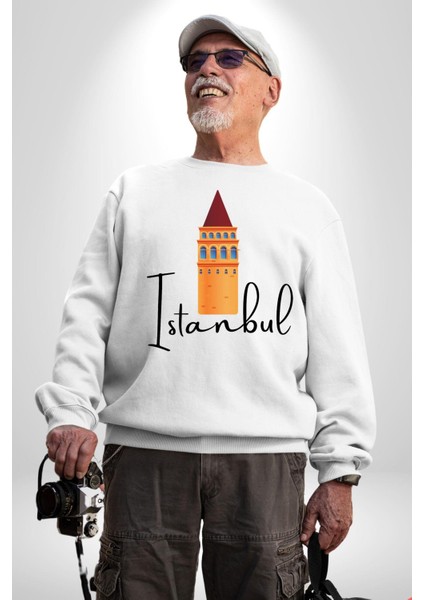 Istanbul Galata Kulesi Kadın Erkek Beyaz Sweatshirt fırsatları
