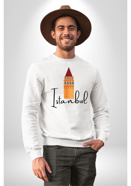 Istanbul Galata Kulesi Kadın Erkek Beyaz Sweatshirt indirimleri